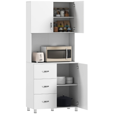 HOMCOM Armario de Cocina Moderno Aparador de Comedor con 3 Cajones 3 Puertas y Estantes Ajustables 80x39,5x183,5 cm Blanco