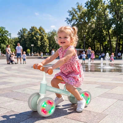 AIYAPLAY Baby Balance Bike Adjustable Seat 4 Wheels Green