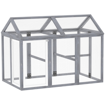 PawHut Enclos Poulailler Bois 1,18m² Porte Verrouillable Gris