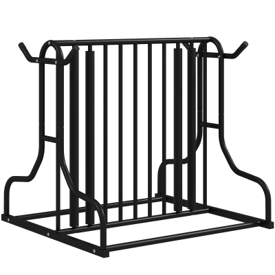 DURHAND Fahrradständer für 4 Fahrräder, wetterbeständig, zusätzliche Halterung, 90 x 80 x 80 cm, Schwarz