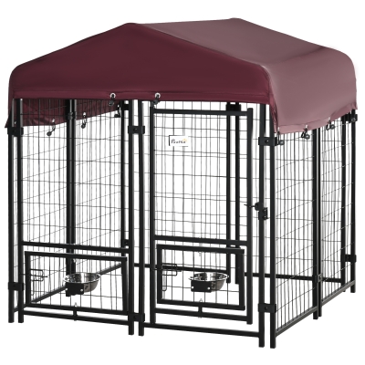 PawHut Chenil Chiot Extérieur Toit Oxford 120cm Noir