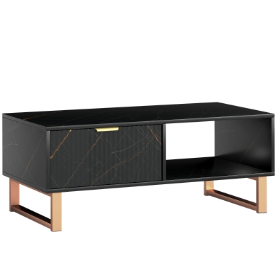 HOMCOM Elegant Marble Effect Storage Coffee Table - Black