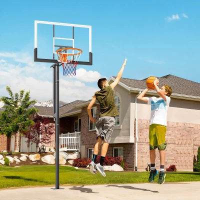 SPORTNOW Cesto de Basquetebol para Exterior no Chão, Altura Ajustável 230-375 cm com Suporte e Painel Inquebrável 120 cm, Aro Ø48 cm
