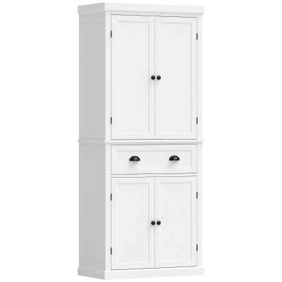 HOMCOM Tall Kitchen Cupboard, 183 cm Freestanding Storage Cabinet with Drawer, 4 Doors and Adjustable Shelves, White