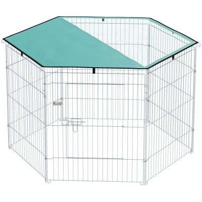 PawHut Parc Chien 6 Panneaux Pliable 76H cm avec Toit Argent Vert