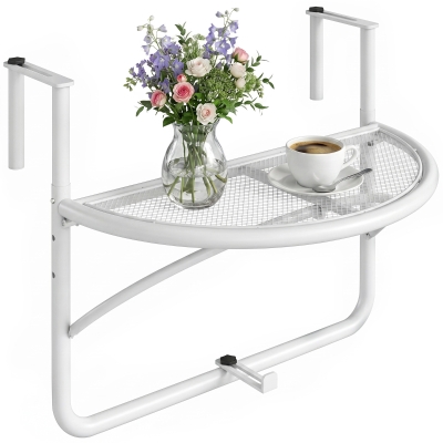Outsunny Tavolino da ringhiera 60cm x 47cm x 50cm Bianco