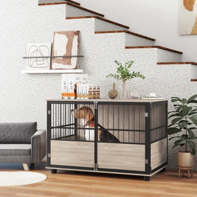PawHut Hondenbench, Robuust & Stijlvol, 100x60x68cm, Walnoothout-Finish & Zwart