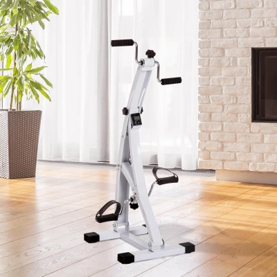 HOMCOM Hometrainer voor senioren bewegingstrainer pedaaltrainer armen en benen staal wit