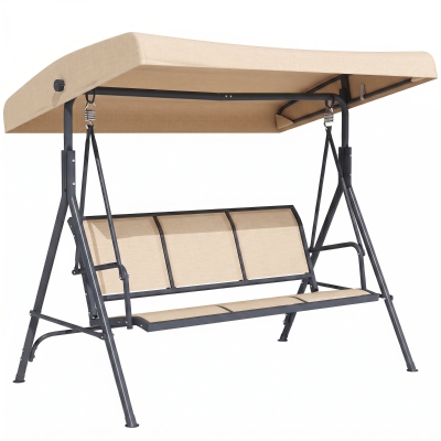 Outsunny Baloiço de Jardim Exterior de 3 Lugares com Toldo Reclinável Assento Respirável e Estrutura de Aço 175x118x159 cm Bege