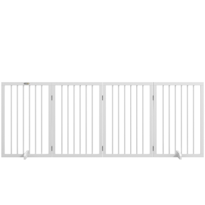 PawHut Opvouwbaar Hondenhek, Antislip, Ondersteuningsvoeten, Houten Frame, 206x35,5x76 cm, Wit