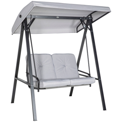 Outsunny Hollywoodschommel, 2-zits tuinschommel met verstelbaar dak, tot 220 kg belastbaar, 145 x 116 x 172 cm, Grijs