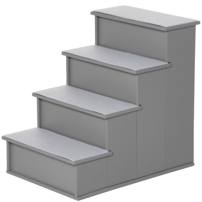 PawHut Huisdiertrap, voor honden/katten, 4-traps, Kort pluche, tot 30 kg, 40 x 59 x 54,2 cm, Grijs