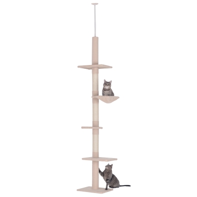 Pawhut Arbre Chat Beige 230-270cm - 5 Niveaux & Griffoirs