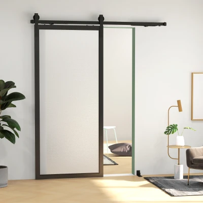 HOMCOM Schuifdeurset, Stil & Soepel, voor Hout- & Cementmuren, 183 cm, Staal, Zwart