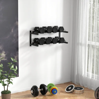 SPORTNOW Wall-Mounted Dumbbell Rack Steel Home Gym Black