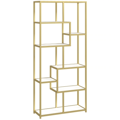 HOMCOM Seven-Tier Geometric Bookcase - White/Gold Tone