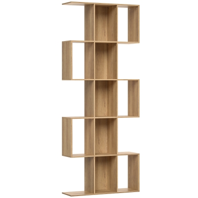 HOMCOM Bibliothèque à 5 niveaux, étagère de rangement en forme S avec 15 compartiments ouverts, 80 x 24 x 200 cm, chêne