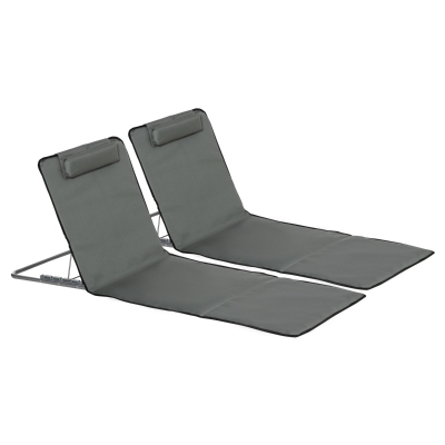 Outsunny 2-delige Strandmat Set, Verstelbaar, Opvouwbaar, 124L x 53B x 35-45H cm, Grijs