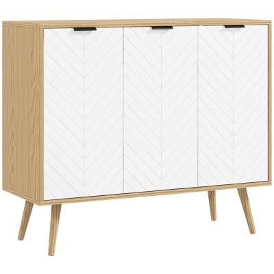 HOMCOM Aparador de Cozinha Moderno com Prateleiras Ajustáveis 2 Armários e Anti-Tombo 91,5x35x77,4 cm Branco e Madeira