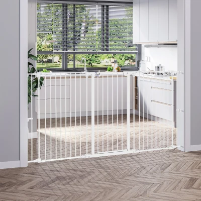 PawHut Barrière Chien 3 Panneaux Acier Blanc