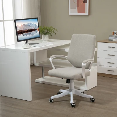 Vinsetto Silla de Escritorio Giratoria Silla de Oficina Basculante con Reposabrazos y Altura Ajustable 62x69x92-100 cm Beige