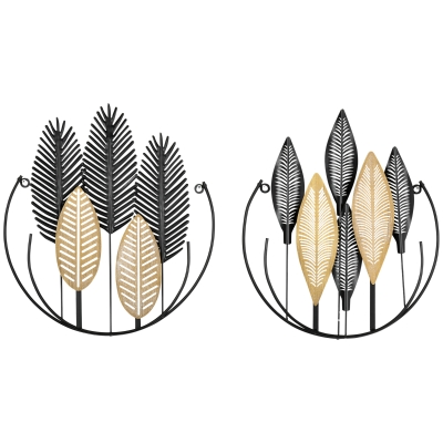 HOMCOM 3D-metalen wanddecoratie modern zwart+goud 40 x 46 cm, set van 2 stuks