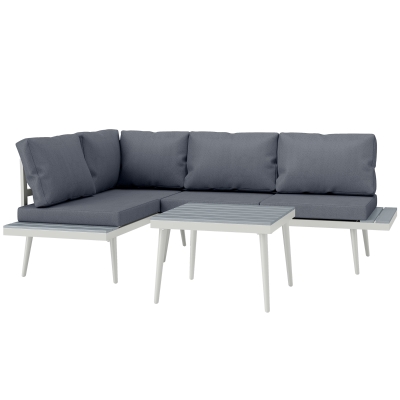 Outsunny Tuinmeubelset 4 personen weerbestendig balkonset met 2-zitsbank, kussens, bijzettafel, staal Grijs