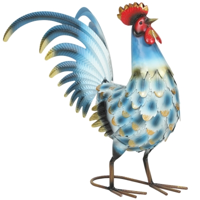Outsunny Haan-tuinstatue, metalen tuinfiguur, 41 cm staande haan-sculptuur met grondankers, Meerkleurig