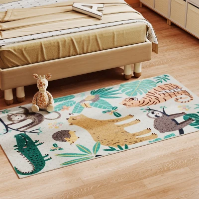 HOMCOM Fleece tapijt met junglepatroon, onderhoudsvriendelijk, Crèmekleurig + Kleurrijk