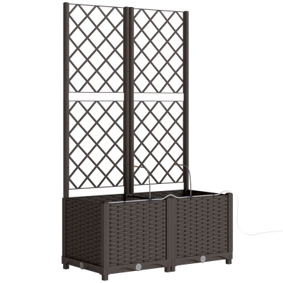 Outsunny Set van 2 Spalier met bloembak Bloembak met drainagegat Timer bewateringssysteem 80 x 40 x 136 cm Bruin