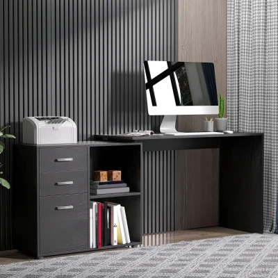 HOMCOM L-Shaped Computer Desk with Drawers Black 117x83.5cm