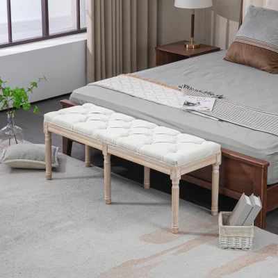 HOMCOM Banquette Bout Lit Capitonnée Vintage Lin Crème