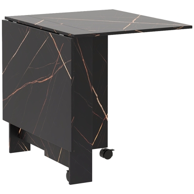 HOMCOM Table Pliante Cuisine Noir Marbré avec Roues 120x80x73 cm