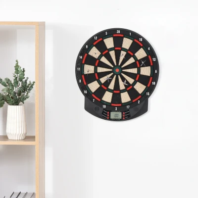 HOMCOM Alvo Eletrónico com 6 Dardos e 30 Pontas, Ecrã LCD, 26 Jogos e 185 Variações, para 8 Jogadores