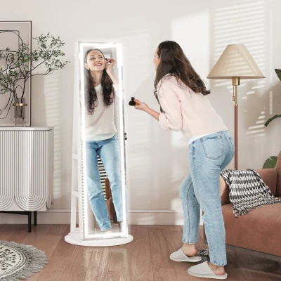 HOMCOM Swivel Jewellery Cabinet Full-Length Mirror White