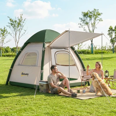 Outsunny Inflatable Camping Tent 3-Man Waterproof Beige