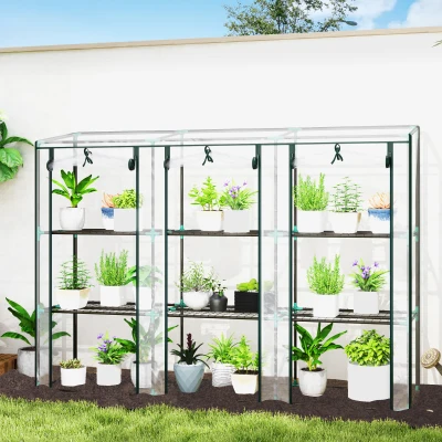 Outsunny Estufa Pequena com Prateleiras de 3 Níveis Portas com Fecho de Correr Estufa para Cultivar 215x46x151 cm Transparente