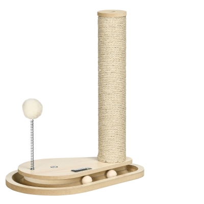 HOMCOM Kratzbaum für Kitten inkl. Spielzeug, Kugelbahn, Kugel mit Feder, 35 cm x 23 cm x 40 cm, Natur