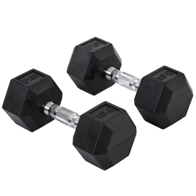 HOMCOM Set 2 Manubri da 10kg Esagonali in Metallo e Gomma Nero