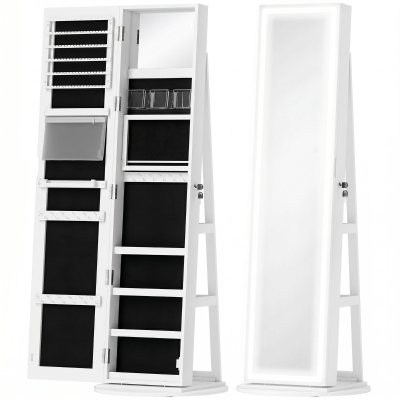 HOMCOM Swivel Jewellery Cabinet Full-Length Mirror White