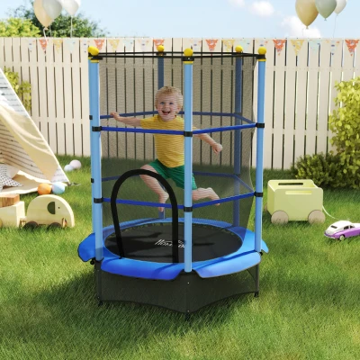 HOMCOM Trampolim para Crianças com Rede de Segurança e Estrutura de Aço para Interiores e Exteriores Carga 50kg Ø140x190 cm Azul