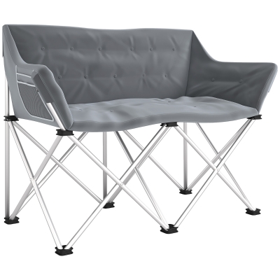 Outsunny Faltstuhl 2 Sitzer faltbar Campingstuhl mit Armlehnen Seitentasche bis 240kg belastbar Grau