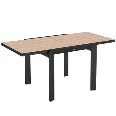 Outsunny Weerbestendige Uitschuifbare Aluminium Tuintafel 80/160x80 cm voor 6 Personen in Natuurhout Look