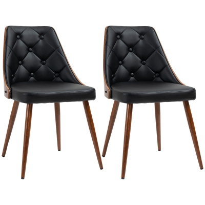 HOMCOM Conjunto de 2 Cadeiras de Sala de Jantar com Assento Estofado em PU e Pés de Madeira 50,5x59x82cm Preto e Nogueira