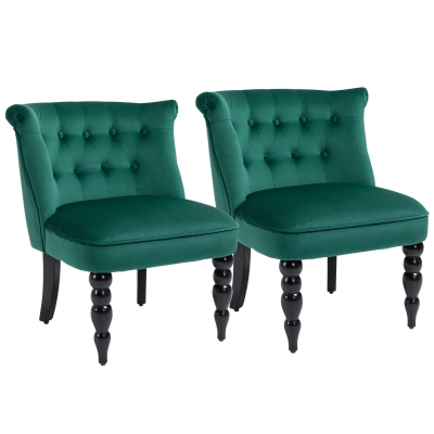 HOMCOM Velvet Wingback Accent Chair Set Dark Green