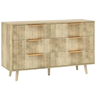 HOMCOM Cómoda com 6 Gavetas para Dormitório com Frentes das Gavetas Estriadas e Pés de Madeira 120x40x76 cm Madeira