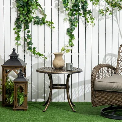 Outsunny Beistelltisch Garten wetterfester Gartentisch mit Gussaluminiumrahmen, rund 60kg belastbar Ø60x52,5H cm