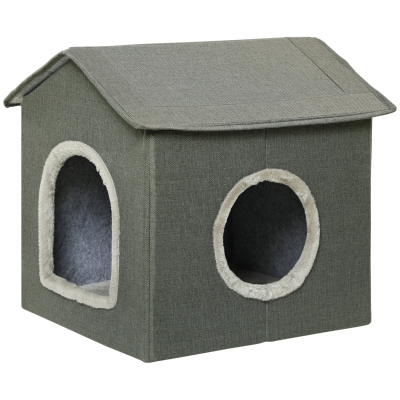 PawHut Katzenhöhle mit Kissen, Katzenbett, Haustier-Reisebett, waschbares Kissen, Khaki/Grün