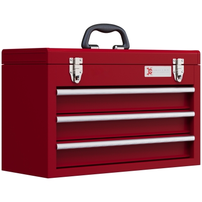 DURHAND Gereedschapskist met 3 Laden, Bovenopbergvak, Stalen Sluitingen, Draaggreep, 51x22x32 cm, Rood