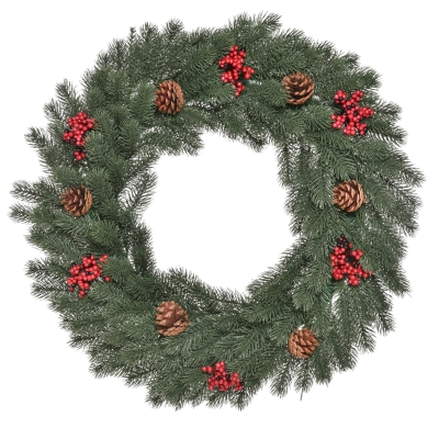 HOMCOM dennenkrans deurkrans kerstkrans achterzijde met ophanglus PE groen Ø60 x 8 cm